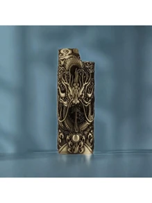 1个复古金属龙纹压花打火机套，适用于BIC J6全尺寸打火机 - 时尚耐用防爆金属打火机盒，防风简约复古耐用 - 彩色 - 查看 12