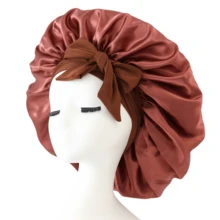 1件装蝴蝶结系带缎面睡帽纯色弹力轻便浴帽女士女孩黑色情人节丝绸睡帽 - 紫色 - 查看 30