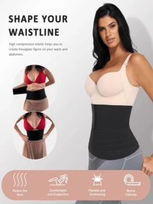 1pc Women's Waist Trainer Belt, Elastic Adjustable, Postpartum Abdominal Shaping, Waist Slimming Band, Curve Sculpting, Suitable For Daily Wear Or Training/Workout - Black - View 3