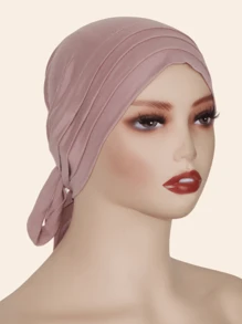 1 件女士针织莫代尔面料褶皱蝴蝶结头巾，时尚便捷，适合居家佩戴 - 排折工藝頭巾 - 查看 6