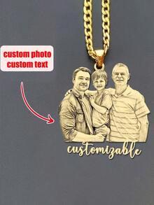 定制项链，个性化雕刻照片和文字吊坠项链 - 适合女孩、情侣、家庭。定制母亲节礼物 - 优质金色链条，耐用生日纪念珠宝，周年纪念，定制项链。 - 彩色 - 查看 3