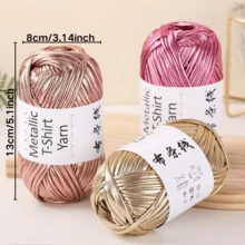 100g/300g New Metallic Color Fabric Strips, Shiny Thick Knitted Faux Leather For DIY Bags, Silver Thread, Crochet Bags, Crochet Pads, Craft Yarn - Multicolor-1pcs - View 2