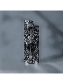 1个复古金属龙纹压花打火机套，适用于BIC J6全尺寸打火机 - 时尚耐用防爆金属打火机盒，防风简约复古耐用 - 彩色 - 查看 13