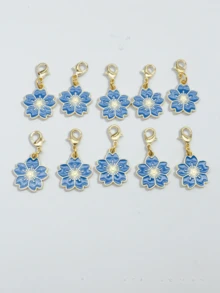 10Pcs Four‑Leaf Clover Fortune Keychain,Lucky Shamrock Charm Keyring.Perfect Gift For Graduation,Wedding,Various Ceremonies And Packaging Decorations. - Blue Cherry Blossoms - View 2