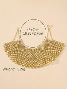 1 chiếc vòng cổ nữ bằng vàng đính hạt hình quạt khoét rỗng với họa tiết cá nhân hóa phóng đại, chất lượng cao và tuyệt đẹp dành cho nữ, vòng cổ khăn quàng cổ, vòng cổ quyến rũ, vòng cổ to bản, thích hợp cho các bữa tiệc hàng ngày của phụ nữ, trang sức phương Tây dành cho nữ - Vàng - Xem 3