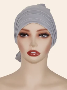 1 件女士针织莫代尔面料褶皱蝴蝶结头巾，时尚便捷，适合居家佩戴 - 排折工藝頭巾 - 查看 9