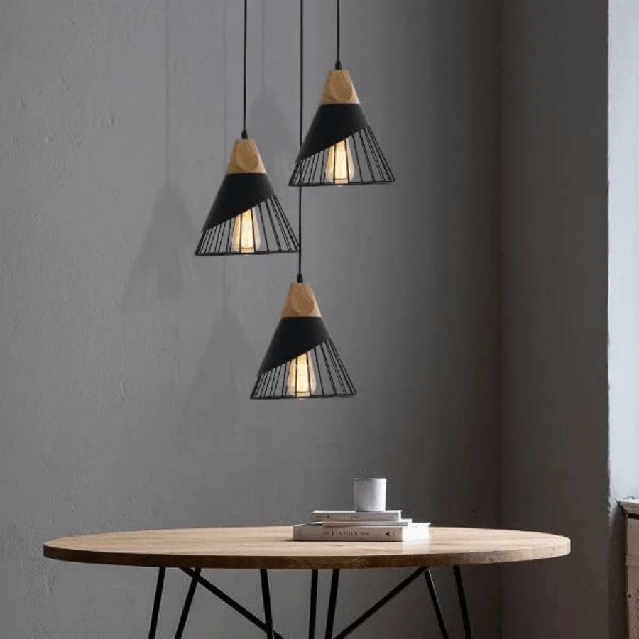 1 件铁网吊灯，北欧现代简约马卡龙风格，适用于餐厅、走廊、吧台、客厅、咖啡店、卧室照明、房间装饰，易于安装，不含灯泡 - 黑拼木色 - 查看 1