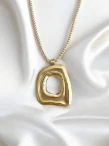 1pc Geometric Trapezoid Metal Pendant Braided Rope Necklace, Versatile Fashion Necklace For Women - Yellow Gold - View 2