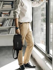 Compact Single-Sided Crossbody Shoulder Backpack USB Code Lock Waterproof - 黑色與青銅色 - 查看 2