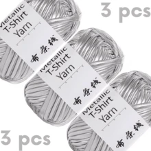 100克/300克新款金属色布条，闪亮厚实针织仿皮，适用于DIY包包、银线、钩编包、钩编垫、工艺纱线 - 多色-3pcs - 查看 14