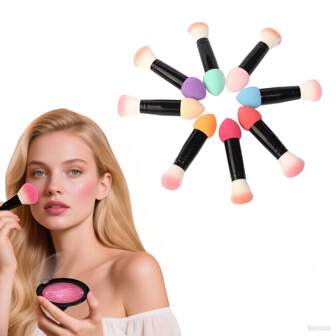 1 pieza Brocha de maquillaje de doble extremo, esponja multifuncional para mezclar el maquillaje en el rostro, cerdas ultra suaves, uso en seco y húmedo, adecuado para todos los tipos de piel, compacto y portátil, fácil de usar para principiantes en maquillaje