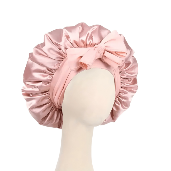 1pc Bowknot Lace Up Satin Bonnet Solid Color Elastic Sleeping Night Cap Lightweight Bath Cap Hair Bonnets For Women Girls Black Valentine's Day Valentines Silk Bonnet
