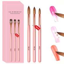 3 فرش برسم الأظافر بلون وردي فاخر من البلورات - أدوات مانيكير عالية الجودة ذات مقابض طويلة للأظافر الاكريليك الاحترافية | عبوة هدية أنيقة