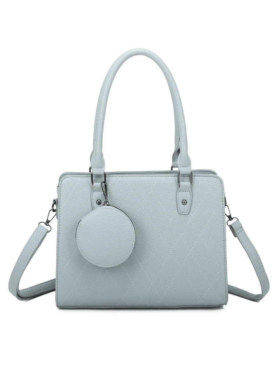 Quilted Satchel Bag With 3 Compartments And Removable Coin Purse Simple Minimalist Stylish For Work And College - 藍色 - 查看 1