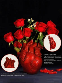 1pc Flower Anatomy Heart Vase Creative Heart Shape Carving Custom Vase Heart Shape Art Resin Vase Desktop Home Decor Decoration Gift Vase, Halloween Heart Decoration Room Decor Flower Vase Glass Vase
