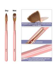 3 فرش برسم الأظافر بلون وردي فاخر من البلورات - أدوات مانيكير عالية الجودة ذات مقابض طويلة للأظافر الاكريليك الاحترافية | عبوة هدية أنيقة