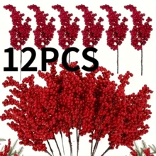 12/24 Packs Of Holiday Red Artificial Berry Branches, 8.66 Feet/22 Cm, Christmas Tree Options, DIY Handicrafts, Wedding And Home Decoration, Holiday Party Supplies Christmas Decorations Room Decor - Multicolor - View 9