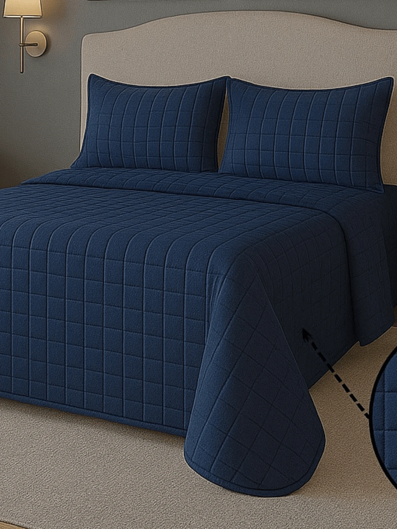 Queen Size Athenas 400 Thread Count Bedspread High Quality Embroidery Bed - 藍色 - 查看 1