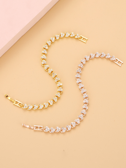 2 Colors Bestselling Diamond Plated Gold/Silver Heart Shaped Bracelet, Fashion Crystal Cuff Bangle Jewelry For Girls