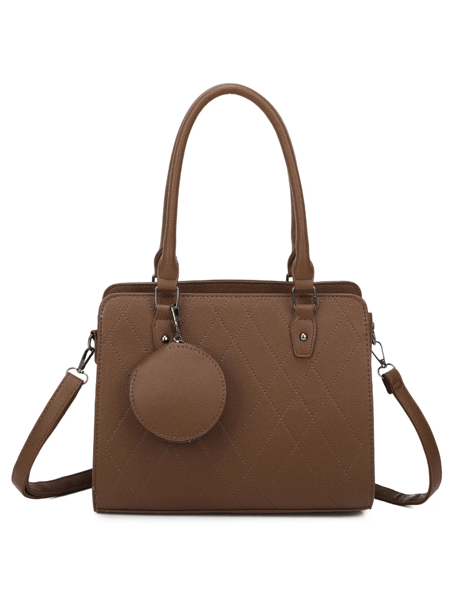 Quilted Satchel Bag With 3 Compartments And Removable Coin Purse Simple Minimalist Stylish For Work And College