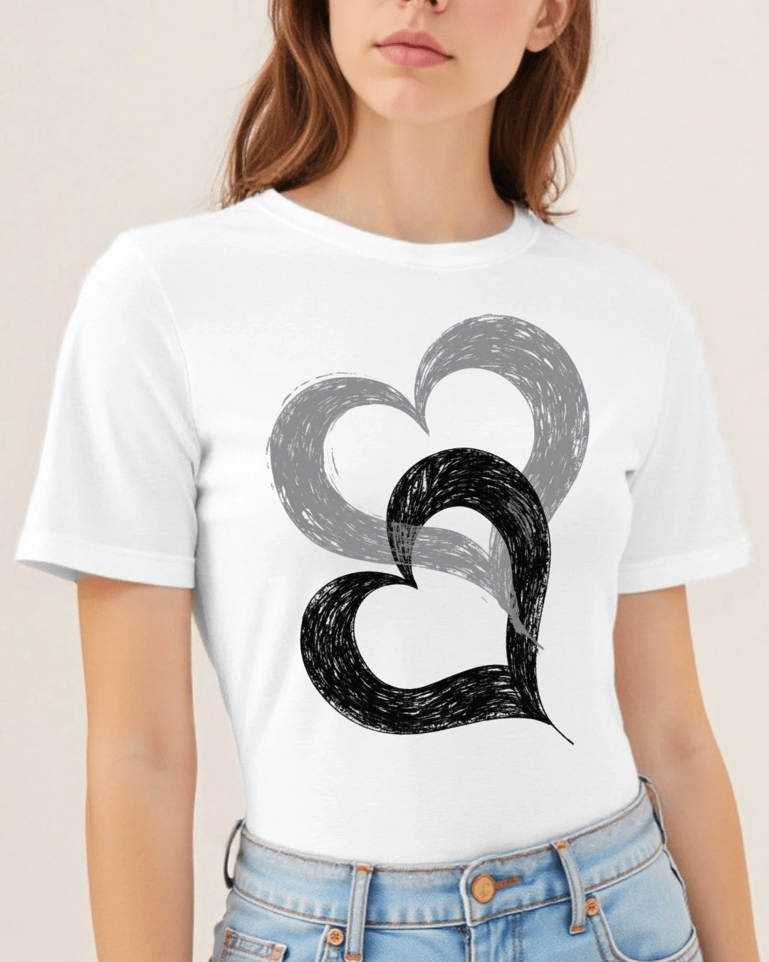 Camiseta Mujer Playera con Estampado frontal blusas gráficas Print enfrente | corazón entrelazado frente - Blanco - Ver 1