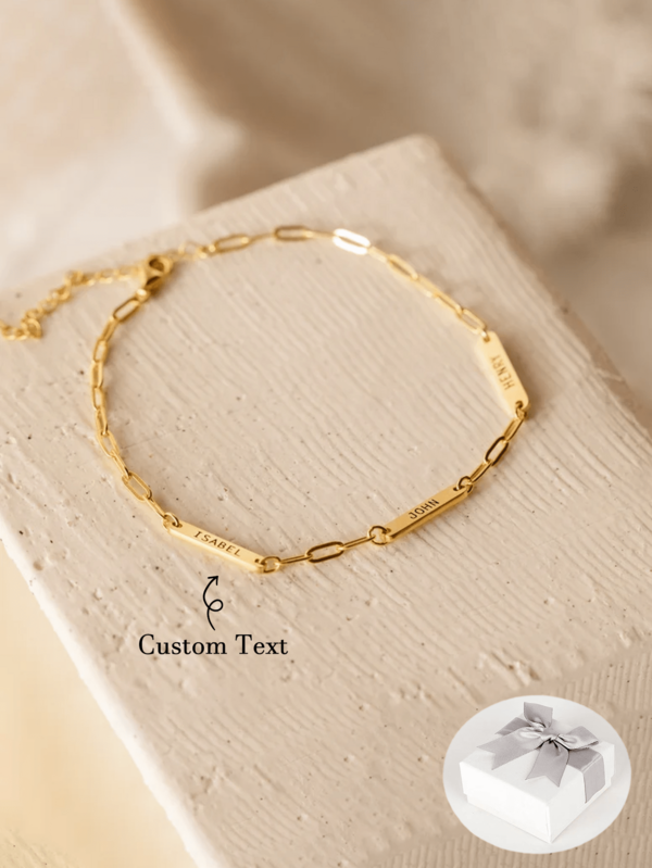 1PC Minimalist Customized Mini Name Bar Stainless Steel Bracelet • Charm Bracelet With Exquisite Paper Clip Chain Carving Valentine's Day Gift Mother's Day Gift, Best Gift For Friends, Women