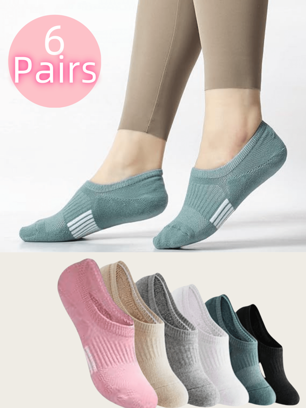 6 pares de meias esportivas femininas multicoloridas, meias brancas adequadas para esportes, ciclismo, fitness e lazer, meias de ciclismo | Moda sutil | Meias elásticas confortáveis e fofas até o tornozelo