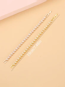 2 Colors Bestselling Diamond Plated Gold/Silver Heart Shaped Bracelet, Fashion Crystal Cuff Bangle Jewelry For Girls - one-size - View 3