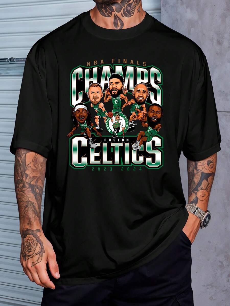 Champs Celtics Basketball T-Shirt Sports Players Unisex Men's Women's 100% Cotton Top Premium Streetwear New Release Black White Immediate Shipping Various Colors!! Plus Size - 黑色 - 查看 1