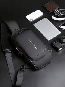 Compact Single-Sided Crossbody Shoulder Backpack USB Code Lock Waterproof - 黑色 - 查看 2