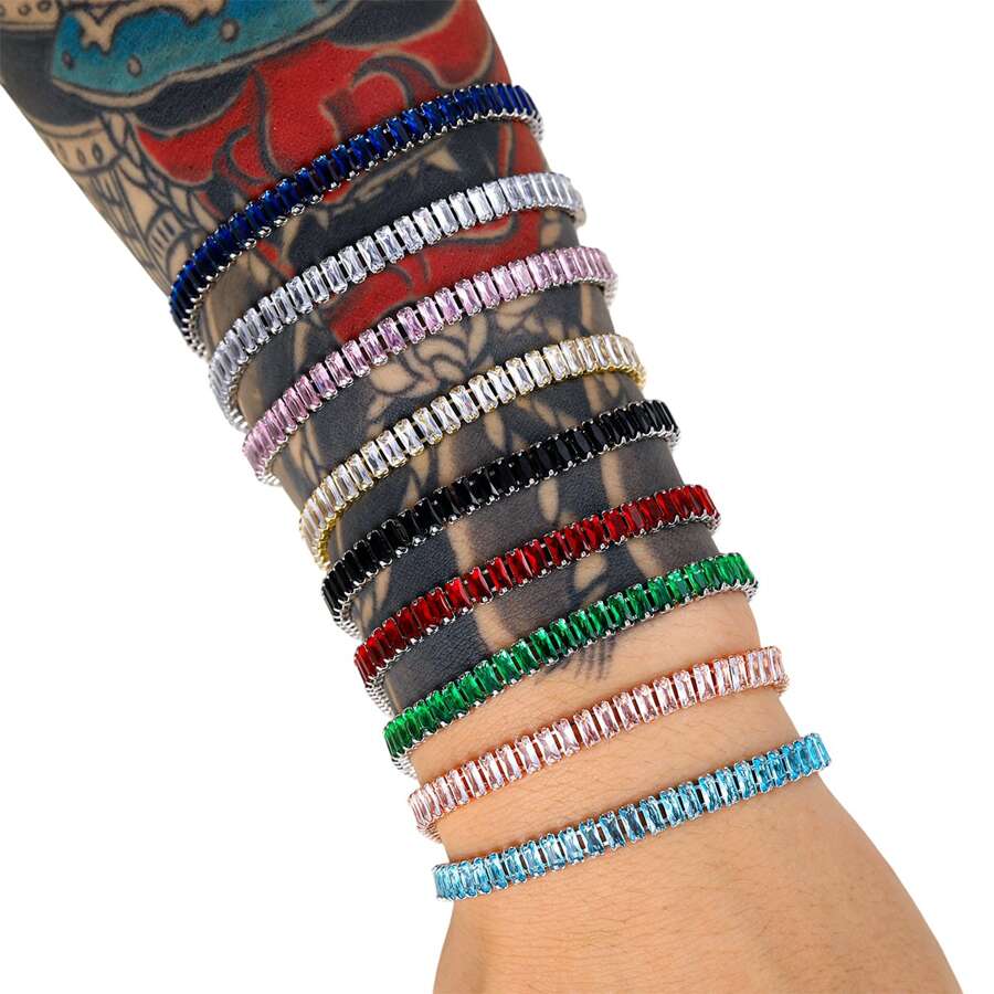 Brazalete de circonita de colores - Joyería elegante y brillante | Brazalete de joyería diaria | Regalo de otoño | Brazalete de mujer | Regalo de joyería para mujer/Regalo de cumpleaños/Joyería de San Valentín/Regalo de Navidad | Suministros para fiestas/Recuerdos/Regalo de graduación