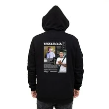 SUDADERA CON DISEÑO MALILLA, CON CAPUCHA PARA HOMBRE, COMODO, CONFOR, FIESTA, INVIERNO, CALLE - Blanco y Negro - Ver 1