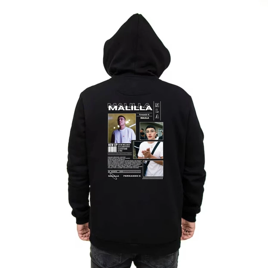 SUDADERA CON DISEÑO MALILLA, CON CAPUCHA PARA HOMBRE, COMODO, CONFOR, FIESTA, INVIERNO, CALLE - Blanco y Negro - Ver 1