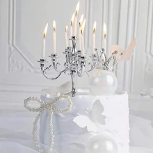 1 pieza. Candelero de plástico en forma de vela con vela a juego en color rosa/dorado/plateado/bronce, decoración de pastel, soporte de vela retro para decoración de cumpleaños, apto para San Valentín, bodas, regreso a clases, Día de la Madre, celebraciones festivas, fiestas de cumpleaños