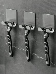 1/2 Stück Rasiererhalter, silbrige selbstklebende Wandhaken, ohne Bohren erforderlich, Badezimmer Rasiererhalter, Edelstahl Tür-/Wandhaken, Schlafzimmer Huthalter, Bad, Küche, Schlafzimmer Bademantelhalter - Silber - Übersicht 1