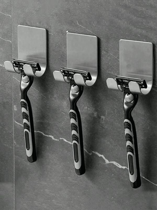Razor Holder 1/2pcs, Silvery Adhesive Wall Hooks, No Drilling Required, Bathroom Shaver Holder, Stainless Steel Door Wall Hook, Bedroom Hat Hook, Bathroom Kitchen Bedroom Bathrobe Hook