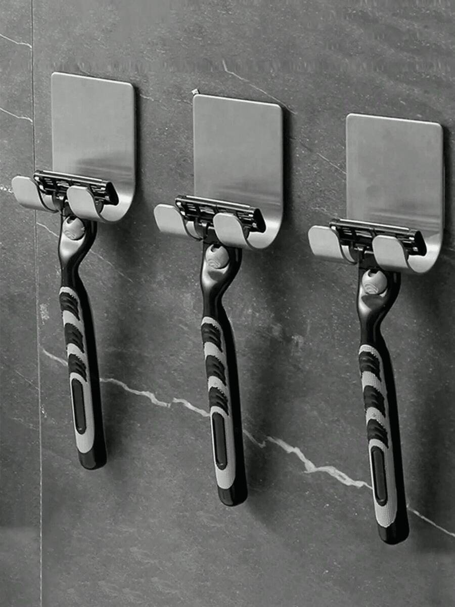 1/2 Stück Rasiererhalter, silbrige selbstklebende Wandhaken, ohne Bohren erforderlich, Badezimmer Rasiererhalter, Edelstahl Tür-/Wandhaken, Schlafzimmer Huthalter, Bad, Küche, Schlafzimmer Bademantelhalter - Silber - Übersicht 1