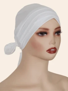 1 件女士针织莫代尔面料褶皱蝴蝶结头巾，时尚便捷，适合居家佩戴 - 排折工藝頭巾 - 查看 15