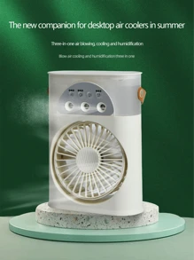 1 pezzo Ventilatore multifunzione trifasico per soffiare aria, raffreddare e umidificare, con tre impostazioni di velocità del vento, dimensioni compatte e diffusione dell'aria a 180°, capacità di immagazzinamento dell'acqua di 250ml, raffreddamento simile al ghiaccio e raffreddamento rapido più fresco più volte