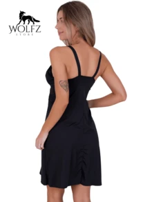 Nursing Nightgown With Lace Detail Easy Open Closure For Maternity Simple Elegant Romantic Contrast Lace Fabric - 黑色 - 查看 3