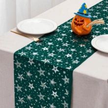 1pc Green Star Patterned Table Runner, Suitable For Home Decor, Dining Table, Wedding, Birthday Party (Green)