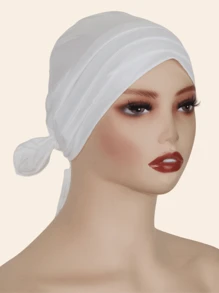 1 件女士针织莫代尔面料褶皱蝴蝶结头巾，时尚便捷，适合居家佩戴 - 排折工藝頭巾 - 查看 4