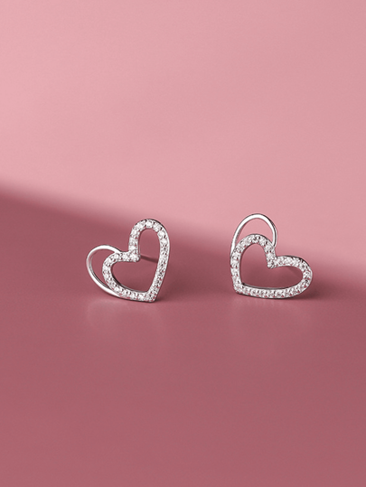 1 Par de Brincos Argola de Coração Oco de Luxo Minimalista em Prata Esterlina 925, Para Mulheres e Meninas, Adequado para Uso Diário, Presente de Aniversário e Dia dos Namorados
