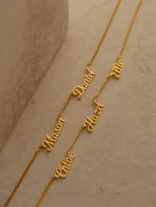 Customized Name Necklace With Cuban Chain, Customized Family Surname Stainless Steel Necklace, Exquisite Personalized Name Necklace, Personalized Jewelry Gift - Gold - View 6