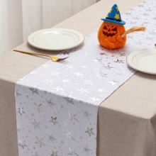 1pc Green Star Patterned Table Runner, Suitable For Home Decor, Dining Table, Wedding, Birthday Party (Green)