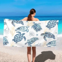 1 件海龟印花防水防沙超大沙滩毯，轻便，适合海滩、度假、旅行、户外露营、野餐 - 超细纤维沙滩巾，快干且吸水 - 彩色 - 查看 3
