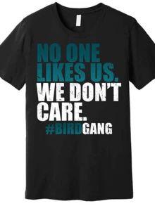 Men'S 'We Don't Care' Bird Gang Graphic T-Shirt- Lightweight Black Cotton, Short Sleeve, Philadelphia Football Style Casual Wear, Machine Washable, Summer Essential - màu đen - Xem 1
