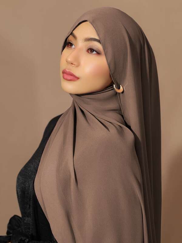1pc Women's Solid Color Chiffon Hijab Scarf, Minimalist Elegant Design