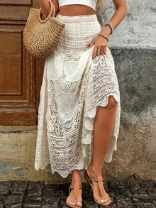 蕾丝 A 字裙 - 休闲时尚女装，适合日常穿着 - 杏色 - 查看 6