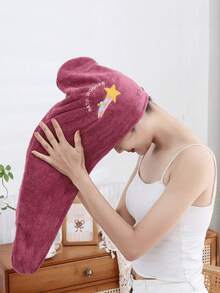加厚珊瑚绒卡通刺绣干发帽女浴帽吸水三角帽吸水干发巾帽子淋浴帽美发用品理发店美容旅行必备,返校,旅行度假必备,女士发饰 - 彩色 - 查看 5